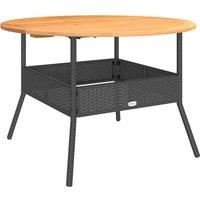 Berkfield Home Garden Table with Acacia Wood Top Black 110x71 cm Poly Rattan | Size: 110x71 cm