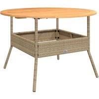 Berkfield Home Garden Table with Acacia Wood Top Beige 110x71 cm Poly Rattan | Size: 110x71 cm
