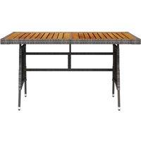 Berkfield Home Garden Table Grey 130x70x72 cm Poly Rattan & Solid Acacia Wood | Size: 130 x 70 x 72 cm