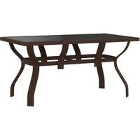 Berkfield Home Garden Table Brown & Black 140x70x70 cm Steel & Glass | Size: 140 x 70 x 70 cm