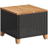 Berkfield Home Garden Table Black 45x45x37 cm Poly Rattan Acacia Wood | Size: 45 x 45 x 37 cm