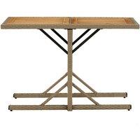 Berkfield Home Garden Table Beige Solid Wood Acacia & Poly Rattan