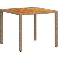 Berkfield Home Garden Table Beige 90x90x75 cm Poly Rattan Acacia Wood | Size: 90 x 90 x 75 cm