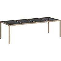 Berkfield Home Garden Table Beige 250x100x75 cm Tempered Glass & Poly Rattan | Size: 250 x 100 x 75 cm