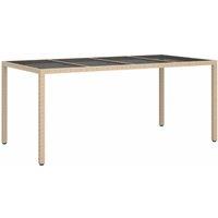 Berkfield Home Garden Table Beige 190x90x75 cm Tempered Glass & Poly Rattan | Size: 190 x 90 x 75 cm