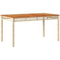 Berkfield Home Garden Table Beige 140x80x75 cm Poly Rattan Acacia Wood | Size: 140 x 80 x 75 cm