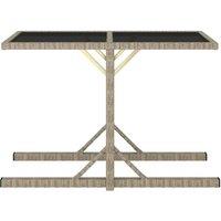 Berkfield Home Garden Table Beige 110x53x72 cm Glass & Poly Rattan | Size: 110 x 53 x 72 cm