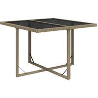 Berkfield Home Garden Table Beige 109x107x74 cm Poly Rattan & Glass | Size: 109 x 107 x 74 cm