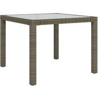 Berkfield Home Garden Table 90x90x75 cm Tempered Glass & Poly Rattan Grey | Size: 90 x 90 x 75 cm