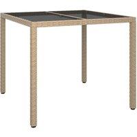 Berkfield Home Garden Table 90x90x75 cm Tempered Glass & Poly Rattan Beige | Size: 90 x 90 x 75 cm
