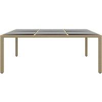 Berkfield Home Garden Table 200x150x75 cm Tempered Glass & Poly Rattan Beige | Size: 200 x 150 x 75 cm