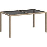 Berkfield Home Garden Table 150x90x75 cm Tempered Glass & Poly Rattan Beige | Size: 150 x 90 x 75 cm