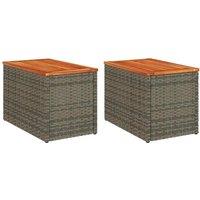 Berkfield Home Garden Side Tables 2pcs Grey 55x34x37cm Poly Rattan Solid Wood | Size: 55 x 34 x 37 cm