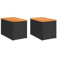 Berkfield Home Garden Side Tables 2pcs Black 55x34x37cm Poly Rattan Solid Wood | Size: 55 x 34 x 37 cm