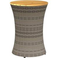Berkfield Home Garden Side Table Drum Shape Grey Poly Rattan & Solid Wood