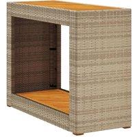 Berkfield Home Garden Side Table with Wooden Top Beige 100x40x75 cm Poly Rattan | Size: 100 x 40 x 75 cm