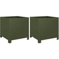 Berkfield Home Garden Planters 2 pcs Olive Green 40x40x40 cm Steel | Size: 40 x 40 x 40 cm