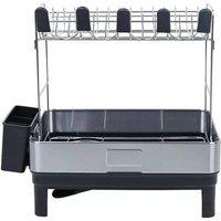 Kelvenix 2-Tier Dish Drying Rack with Draining Board in Silver