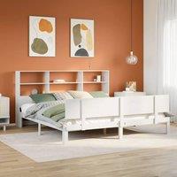 Berkfield Home Bookcase Bed Frame Wax Brown 150x200 cm King Size Solid Wood Pine in White | Size: Super King