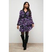 Oasis Women's Ruffle Trim Mini Dress in Floral | Size: 16