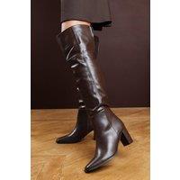 Where's That From Women's 'Lorraine' Over the Knee Heeled Boots Faux Leather in Dark Brown | Size: 4
