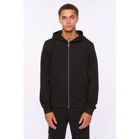 Duck&Cover Men's Optimus Men's Textured Twill Zip-Through Hoodie - Metal Effect Hardware & IXI Ribbed Trims in Black | Size: Large