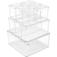 Living and Home Set of 10 Stackable Clear Fridge Organisers Storage Boxes with Drain Board | Size: 10 Pack