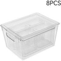 Living and Home Set of 8 Stackable Clear Fridge Organisers Storage Boxes with Drain Board | Size: 8 Pack