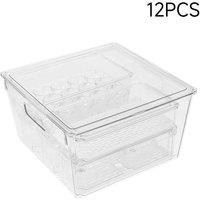 Living and Home Set of 12 Stackable Clear Fridge Organisers Storage Boxes Egg Basket Drawer | Size: 12 Pack