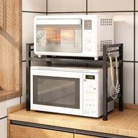 Living and Home 2-Tier Metal Expandable Microwave Oven Rack 39cm-63cm with Hooks in Black