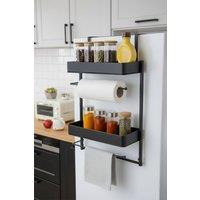 Living and Home Multi-Use 2-Tier Fridge Side Storage Rack Spice Rack with Roll Holder Towel Rack in Black