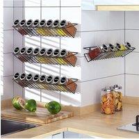 Living and Home 4Pcs Metal Wall-Mounted Spice Racks Space-save Hanging Storage Organiser in Black