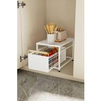 Living and Home 2-tier Kitchen Pull-Out Storage Drawer Basket Organiser Spice Rack in White
