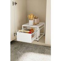 Living and Home 2-tier Kitchen Pull-Out Storage Drawer Basket Organiser Spice Rack in White