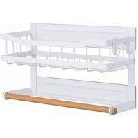 Living and Home Magnetic Fridge Storage Rack Shelf Organiser with Hooks & Roll Holder in White