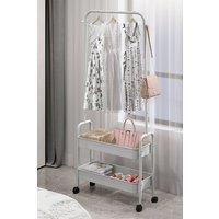 Living and Home Rolling Clothes Hanger Rack Garment Rack with 2 Storage Baskets in White