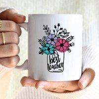 The Alphabet Gift Shop Best Teacher Vase Flower Mug in White