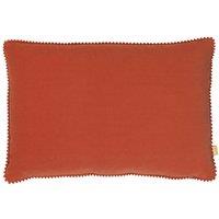 Furn Cosmo Soft Velvet Pom Pom Trimmed Cushion in Red | Size: 30 cm x 50 cm