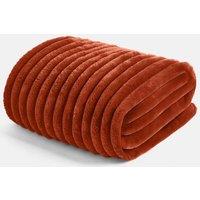 OHS Ribbed Faux Fur Throw Super Soft Fluffy Thick Fleece Bed Blanket in Burnt Orange | Size: 125 cm x 150 cm