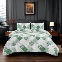 Snug City Duvet Cover Pillowcase Floral Patchwork Design Polycotton Bed Linen in Green | Size: Super King
