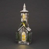 Shatchi Christmas Decoation Wooden House Green Tabletop Decorated with Berries, Pines & Small Warm White Bulbs in Cream