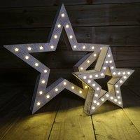 Samuel Alexander Set of 2 Battery Operated Light up Wooden Christmas Stars with 60 Warm White LEDs in Grey