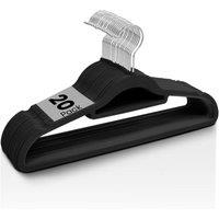 Sasha Morel Velvet Coat Hangers 20 Pack - Non-Slip Slim Hangers with Tie Organiser in Black