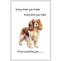 Animal Crackers Dog Tea Towel With 'Watching You' Funny Wording - King Charles Spaniel in White
