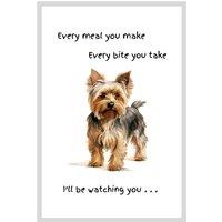 Animal Crackers Dog Tea Towel With 'Watching You' Funny Wording - Yorkshire Terrier in White