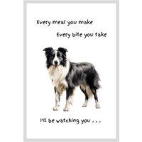 Animal Crackers Dog Tea Towel With 'Watching You' Funny Wording - Border Collie in White