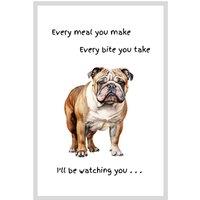 Animal Crackers Dog Tea Towel With 'Watching You' Funny Wording - English Bulldog in White