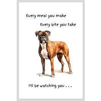 Animal Crackers Dog Tea Towel With 'Watching You' Funny Wording - Boxer in White