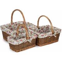 Red Hamper Rectangular Unpeeled Willow Shopping Basket With Garden Rose Lining in Brown | Size: Large