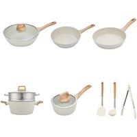 Living and Home 12Pcs Nonstick Cookware Set Pan Pot Kitchen Utensil Set in Cream | Size: 12 Pack